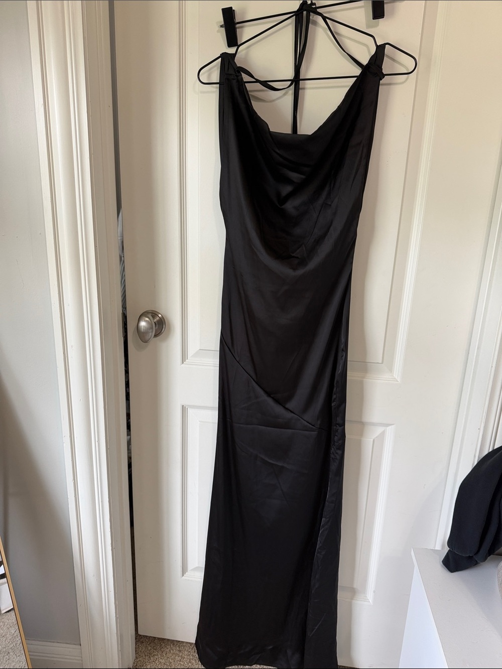 Black Satin Cowl Neck Maxi Dress with Adjustable Straps